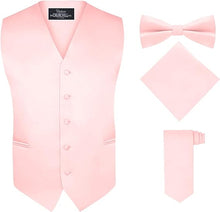 Load image into Gallery viewer, S.H. Churchill &amp; Co. Men&#39;s 4 Piece Peach Vest Set, with Bow Tie, Neck Tie &amp; Pocket Hankie

