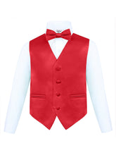 Load image into Gallery viewer, Boy's 4 Piece Vest Set, with Bow Tie, Neck Tie & Pocket Hankie