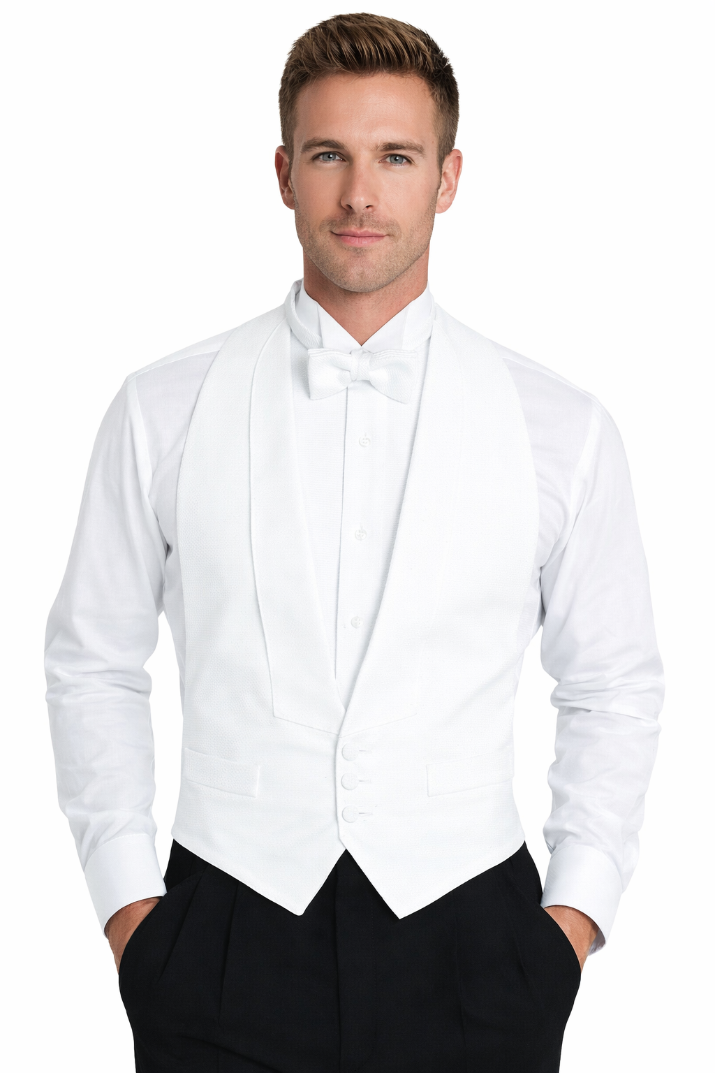 White Pique Backless Vest - White Backless Vest for Tails  Fine Tuxedos