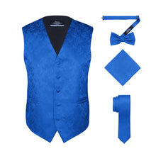 Load image into Gallery viewer, S.H. Churchill &amp; Co. Men&#39;s Royal Blue Paisley Vest Set, with Bow Tie, Neck Tie and Pocket Hanky
