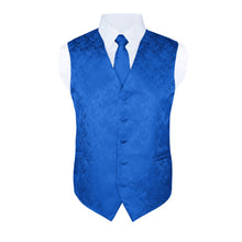 Load image into Gallery viewer, S.H. Churchill &amp; Co. Men&#39;s Royal Blue Paisley Vest Set, with Bow Tie, Neck Tie and Pocket Hanky
