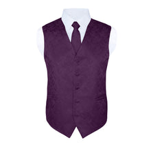 Load image into Gallery viewer, S.H. Churchill &amp; Co. Men&#39;s Purple Paisley Vest Set, with Bow Tie, Neck Tie and Pocket Hanky

