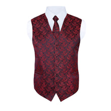 Load image into Gallery viewer, S.H. Churchill &amp; Co. Men&#39;s Red/Black Paisley Vest Set, with Bow Tie, Neck Tie and Pocket Hanky
