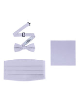 Load image into Gallery viewer, SIlver Satin Formal Accessory Set with Bow Tie, Cummerbund &amp; Pocket Hanky by S.H.Churchill
