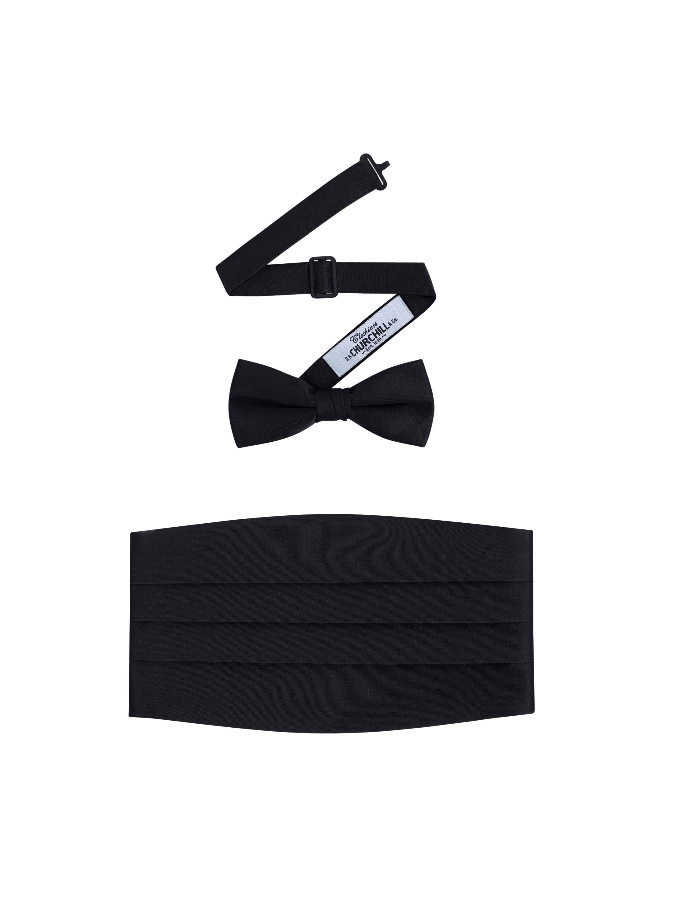 Black Satin Cummerbund and bowtie set by S.H.Churchill Fine Tuxedos