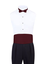 Load image into Gallery viewer, Burgundy Satin Formal Accessory Set with Bow Tie, Cummerbund & Pocket Hanky by S.H.Churchill
