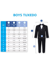 Load image into Gallery viewer, Boys 5 Piece Black Tuxedo Set - Includes Formal Jacket, Pants, Shirt, Vest & Bow Tie - Black