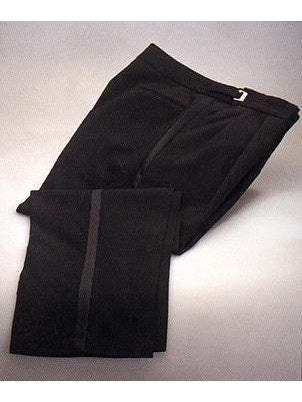 Worsted Wool Tuxedo Trousers Flat Front- Adjustable Waist Black Tuxedo Pants