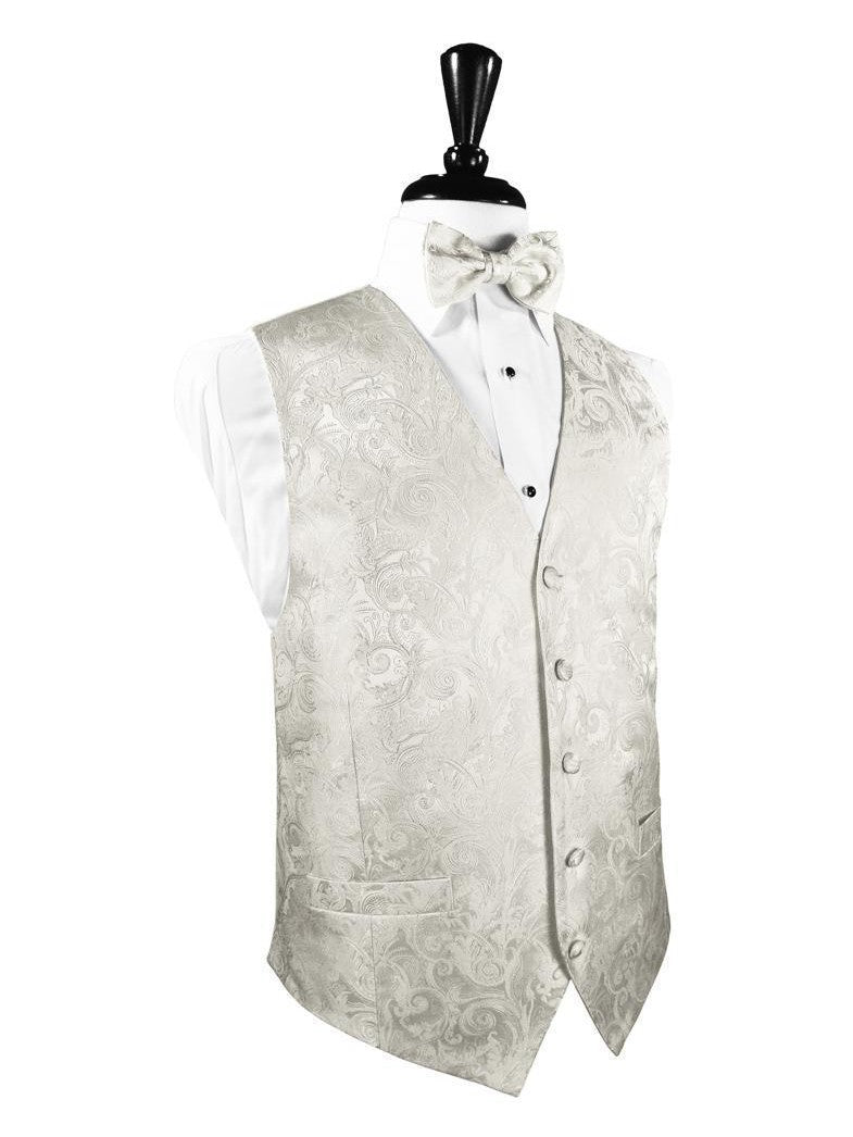 100% Silk Ivory Tapestry Pattern Tuxedo Vest and Tie Set