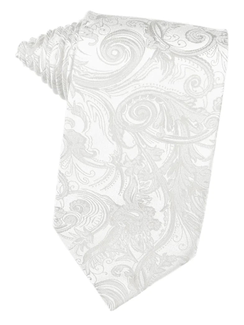 White 100% Silk Paisley Formal Neck Tie