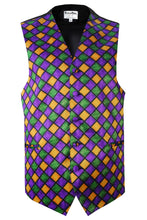 Load image into Gallery viewer, Purple Mardi Gras Harlequin Tuxedo Vest and Bowtie Set
