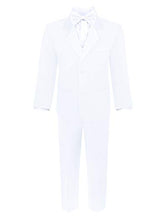 Load image into Gallery viewer, Boys 5 Piece Tuxedo Set - Includes Formal Jacket, Pants, Shirt, Vest &amp; Bow Tie - White
