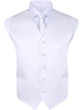Load image into Gallery viewer, S.H. Churchill & Co. Men's 4 Piece White Vest Set, with Bow Tie, Neck Tie & Pocket Hankie