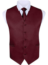 Load image into Gallery viewer, S.H. Churchill & Co. Men's 4 Piece Burgundy Vest Set, with Bow Tie, Neck Tie & Pocket Hankie
