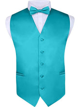 Load image into Gallery viewer, S.H. Churchill & Co. Men's 4 Piece Teal Vest Set, with Bow Tie, Neck Tie & Pocket Hankie