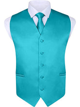Load image into Gallery viewer, S.H. Churchill & Co. Men's 4 Piece Teal Vest Set, with Bow Tie, Neck Tie & Pocket Hankie