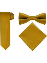 Load image into Gallery viewer, S.H. Churchill & Co. Men's 4 Piece Gold Vest Set, with Bow Tie, Neck Tie & Pocket Hankie