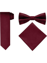 Load image into Gallery viewer, S.H. Churchill & Co. Men's 4 Piece Burgundy Vest Set, with Bow Tie, Neck Tie & Pocket Hankie