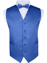 Load image into Gallery viewer, S.H. Churchill & Co. Men's 4 Piece Royal Blue Vest Set, with Bow Tie, Neck Tie & Pocket Hankie