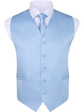 Load image into Gallery viewer, S.H. Churchill & Co. Men's 4 Piece Light Blue Vest Set, with Bow Tie, Neck Tie & Pocket Hankie