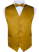 Load image into Gallery viewer, S.H. Churchill & Co. Men's 4 Piece Gold Vest Set, with Bow Tie, Neck Tie & Pocket Hankie