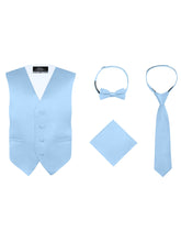 Load image into Gallery viewer, Boy&#39;s 4 Piece Vest Set, with Bow Tie, Neck Tie &amp; Pocket Hankie
