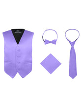 Load image into Gallery viewer, Boy's 4 Piece Vest Set, with Bow Tie, Neck Tie & Pocket Hankie
