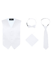Load image into Gallery viewer, Boy's 4 Piece Vest Set, with Bow Tie, Neck Tie & Pocket Hankie