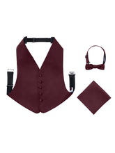 Load image into Gallery viewer, S.H. Churchill &amp; Co. Boy&#39;s 3 Piece Burgundy Backless Formal Vest Set - Includes Vest, Bow Tie, Pocket Square for Tuxedo or Suit
