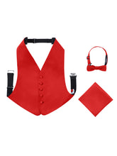 Load image into Gallery viewer, S.H. Churchill &amp; Co. Boy&#39;s 3 Piece Red Backless Formal Vest Set - Includes Vest, Bow Tie, Pocket Square for Tuxedo or Suit
