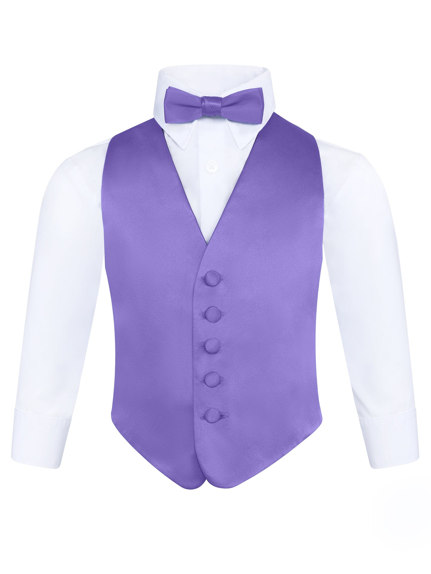 S.H. Churchill & Co. Boy's 3 Piece Purple Backless Formal Vest Set - Includes Vest, Bow Tie, Pocket Square for Tuxedo or Suit