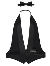Load image into Gallery viewer, S.H. Churchill & Co. Men's Classic Formal Wool Black Backless Tuxedo Vest And Bow Tie
