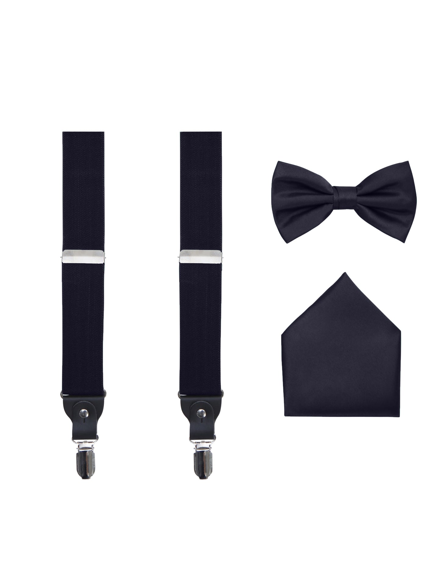S.H. Churchill & Co. Men's 3 Piece Navy Suspender Set - Includes Suspenders, Matching Bow Tie, Pocket Hanky and Gift Box