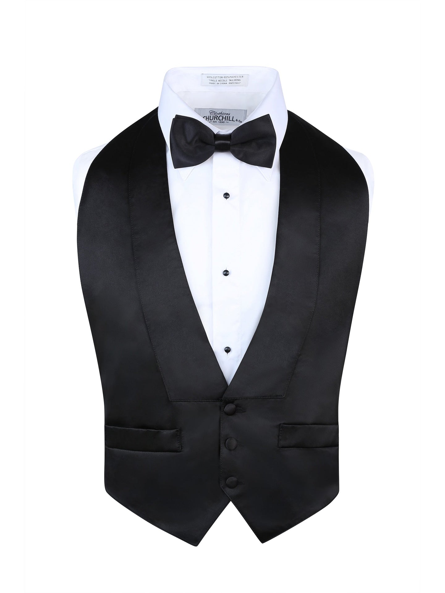 S.H. Churchill & Co. Men's Satin Black Backless Vest & Bow Tie Set