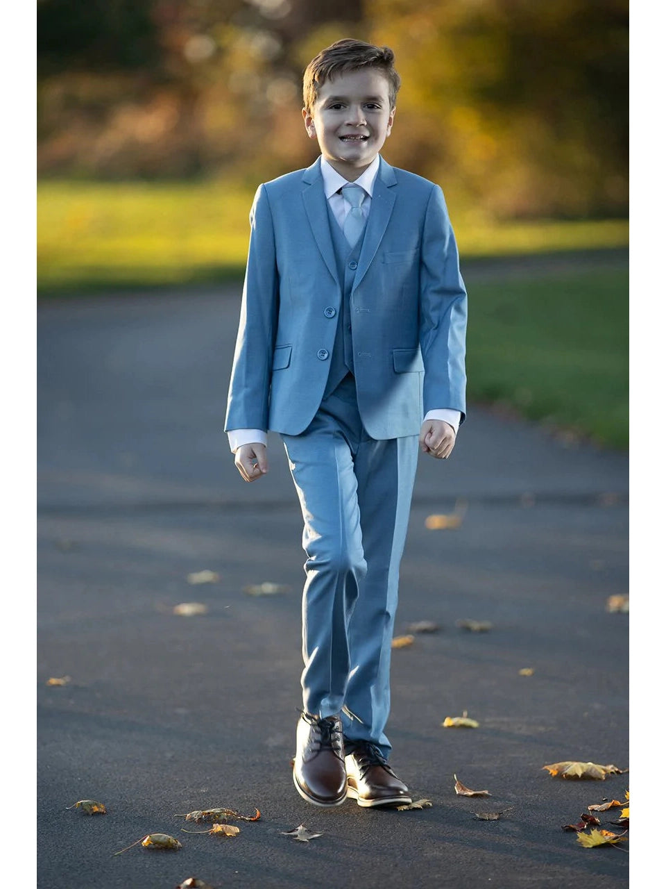 Boys Light Blue 5-Piece Wool Blend Suit, 2 Boys