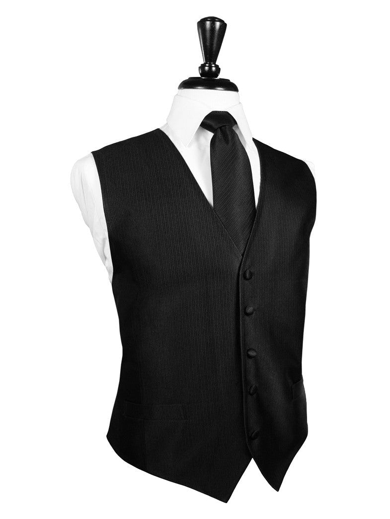 Men's Black Faille Silk Full Back Tuxedo Vest and Tie Set, Black / Small (37-39) Men's Black Faille Silk Full Back Tuxedo Vest and Tie Set, Black / Small (37-39)