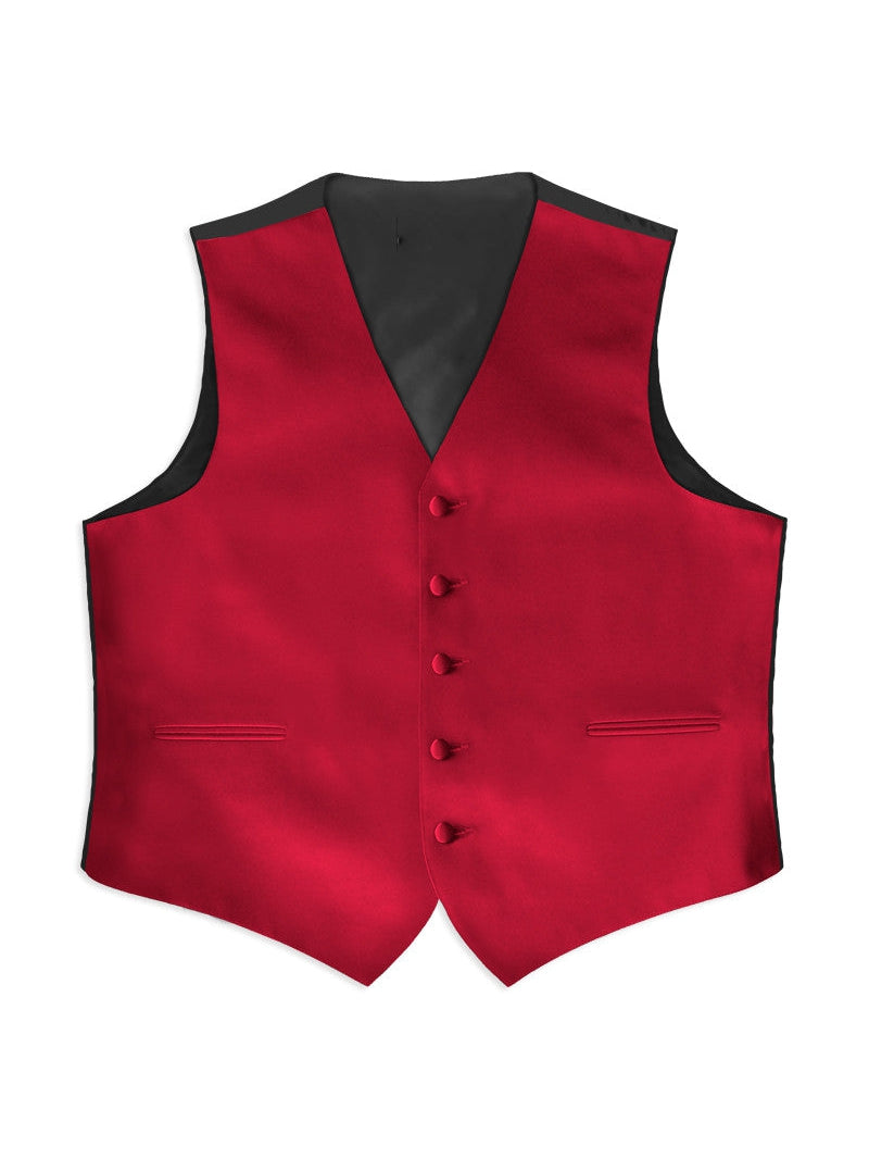Red Satin Tuxedo Vest (105V-05) (5X-Large Long (62-64) )