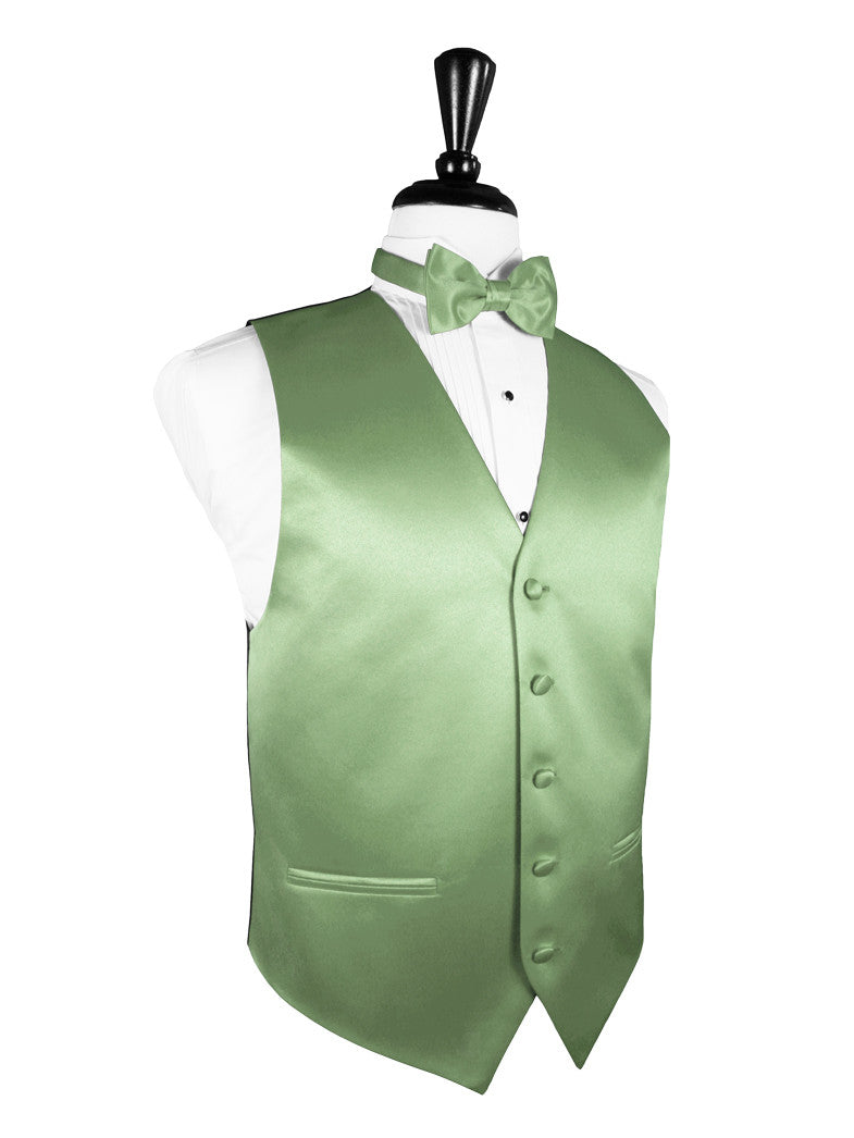 Sage Green Tuxedo Vest Premier Satin Sizes XS-5XL On Sale