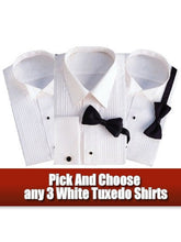 Load image into Gallery viewer, 3 Pack of Tuxedo Shirts on Sale for only $49.95!  Wing OR Laydown Collar Styles!
