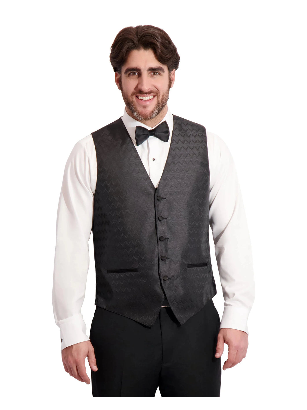 Wave Jacquard Tuxedo Vest (#132V) - Black and Tie Set