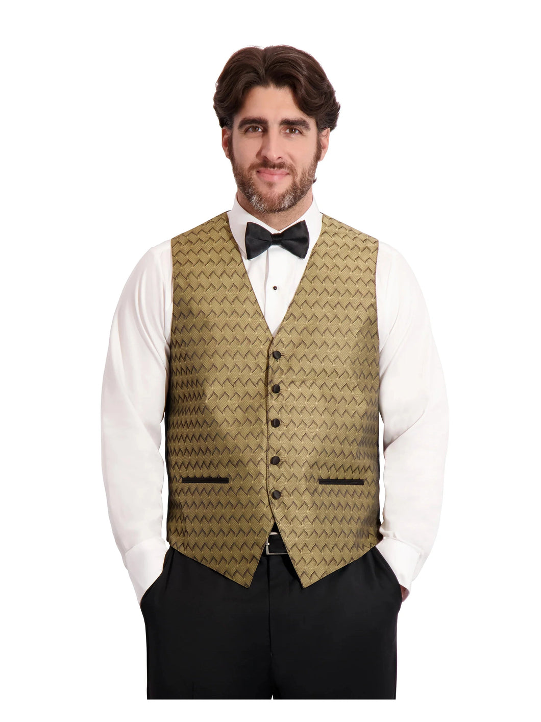 Wave Jacquard Tuxedo Vest (#132V) - Gold and Tie Set