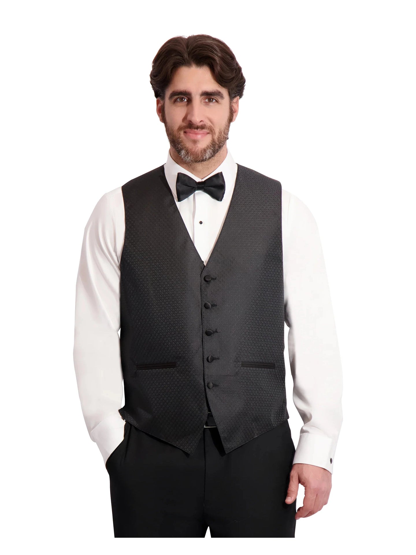 Jacquard Tuxedo Vest and Tie Set- Black