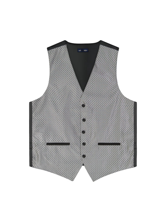 Jacquard Tuxedo Vest and Tie Set - Silver