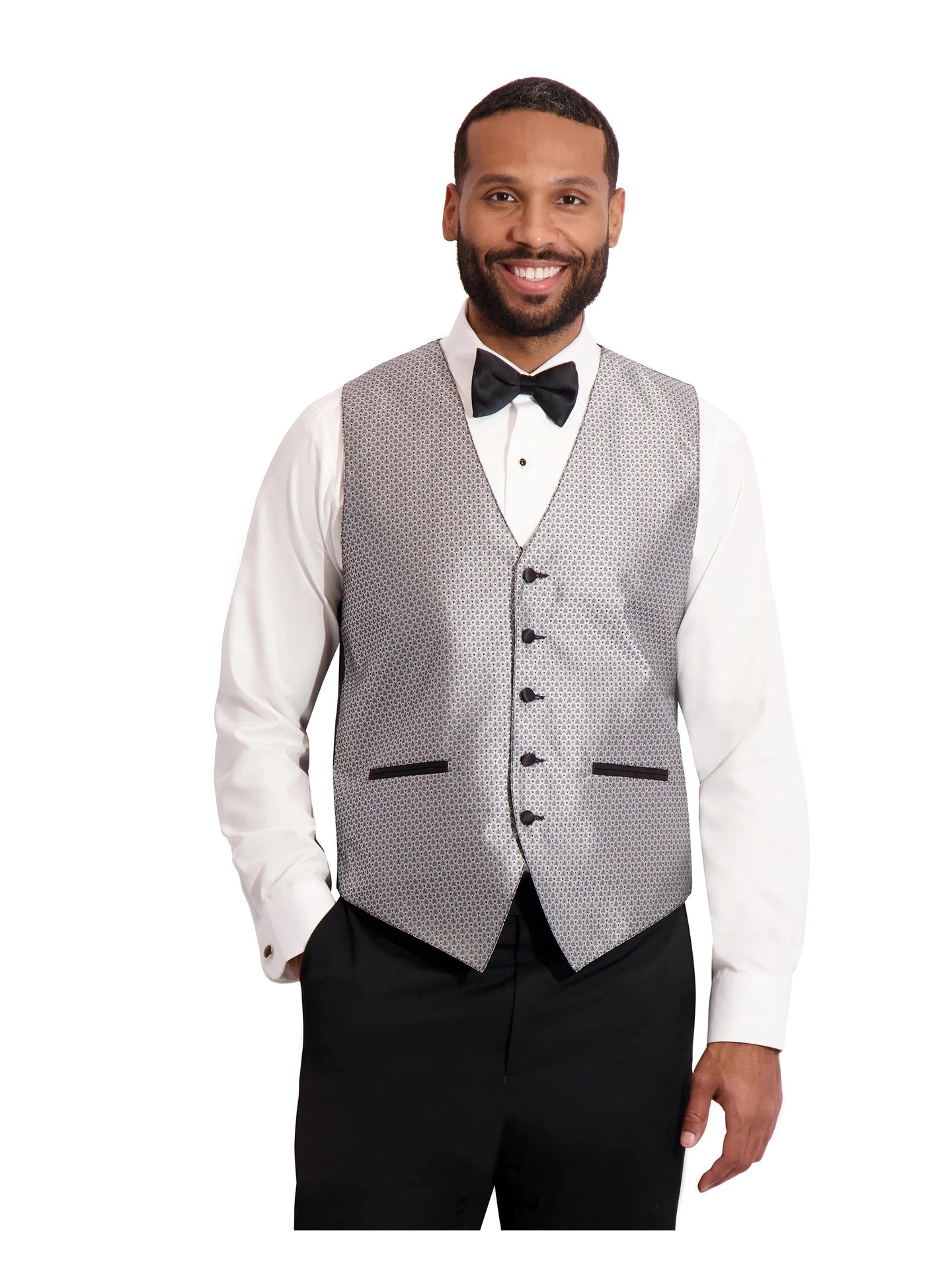 Jacquard Tuxedo Vest (#146V) - Silver and Tie Set