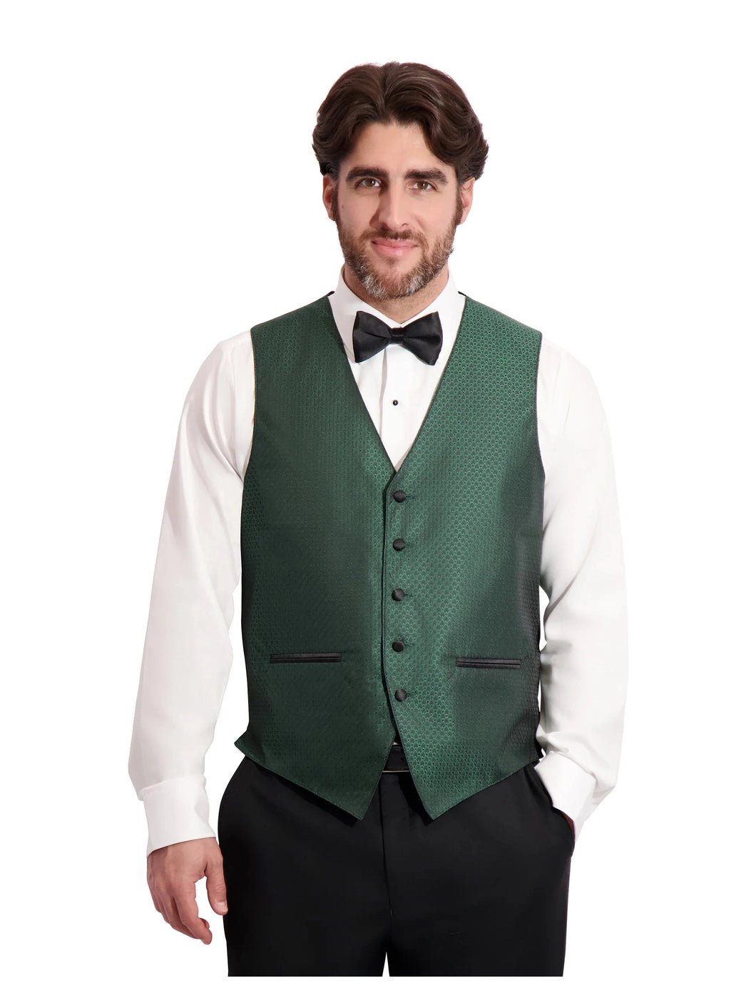 Jacquard Tuxedo Vest (#146V) - Hunter Green and Tie Set