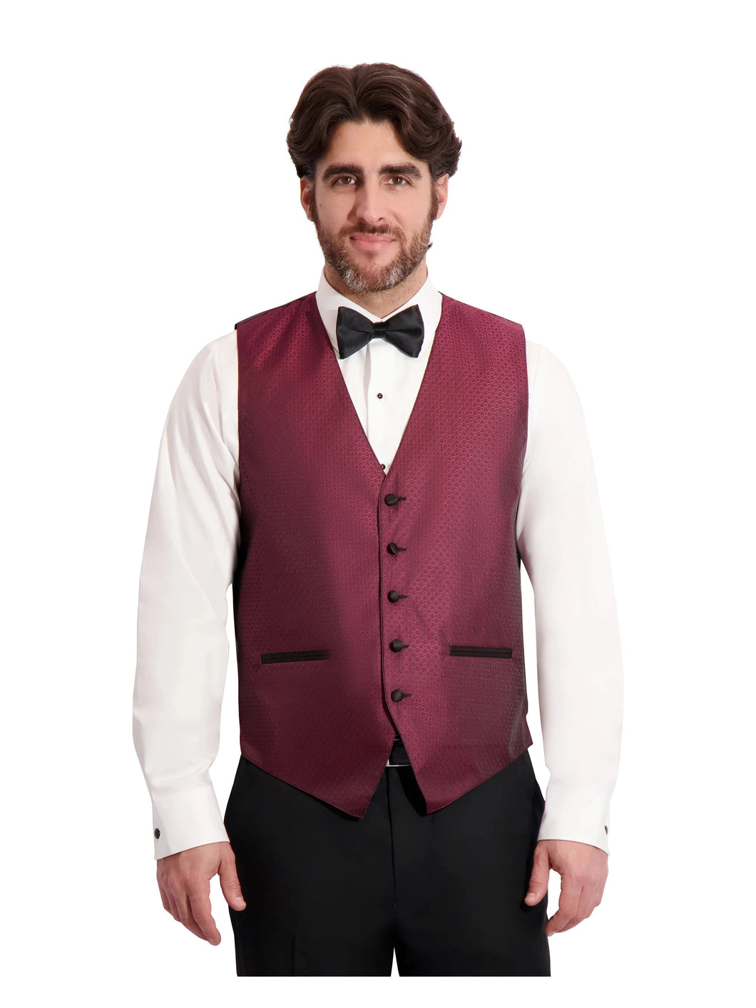 Jacquard Tuxedo Vest (#146V) - Burgundy and Tie Set
