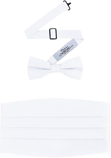 White Silk Formal Cummerbund & Pre-Tied Bowtie Boxed Gift Set