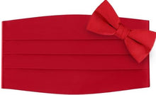 Load image into Gallery viewer, Red Silk Formal Cummerbund &amp; Pre-Tied Bowtie Boxed Gift Set
