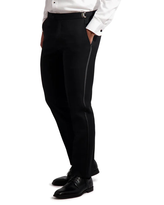 Worsted Wool Tuxedo Trousers Flat Front- Adjustable Waist Black Tuxedo Pants