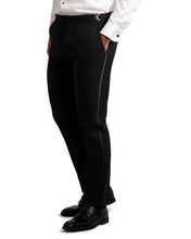 Load image into Gallery viewer, Worsted Wool Tuxedo Trousers Flat Front- Adjustable Waist Black Tuxedo Pants
